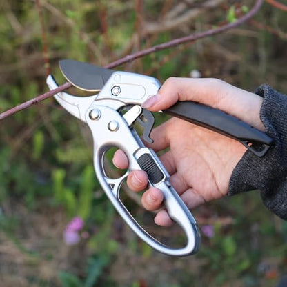 Heavy Duty Pruners Scissors Ratchet Hand Pruner with Ratcheting Garden Hand Tool Clippers Gardening Pruners Tools, 20.5 * 8cm (White Black) - color: White Black