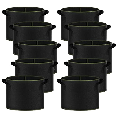 iPower 7-Gallon 10-Pack Grow Bag Thickened Nonwoven Fabric Pots Heavy Duty Aeration Container with Strap Handles for Garden and Planting Vegetable Flowers, Black with Green Stitch Sewing - color: Green, size: 7 Gallon
