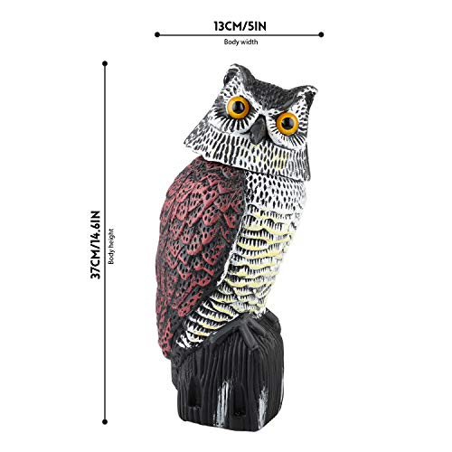 Plastic Owl Statue Decoys for Bird Control - Owl Scarecrow with Rotating Head for Garden, Yard and Outdoor Use | Scare Birds