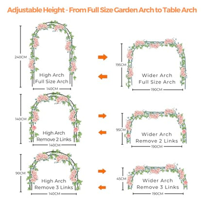 Mr.Ton Garden Arch Trellis for Climbing Plants Outdoor, Metal 7.8ft Arch Archway, Raised Garden Bed Arches, Wedding Arch, Green - color: Green