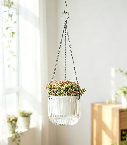 Josteve 6.5 Inch 2 Pcs Self Watering Hanging Planter Indoor Plant Pots Drainage Holes, Outdoor Hanging Planters Flower Pot Basket, Visible Water Level, Plant Hanger Home Decor, Gardening - color: White, size: 2*6.5 inch