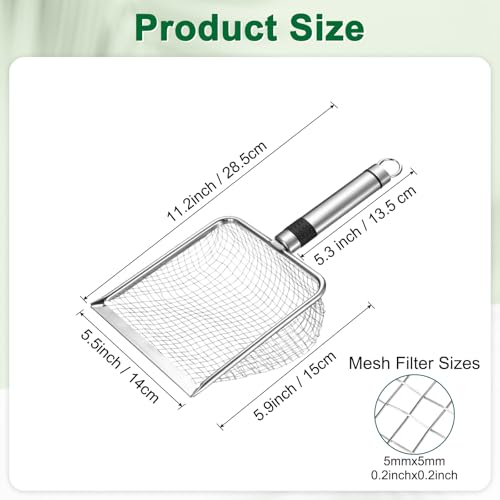 M METERXITY 1-Pack Gardening Soil Sifter, 5 mm Mesh Stainless Steel Sand Soil Compost Sieve with Stainless Steel Handle for Sand/Dirt/Rock Compost, Screen Potting Scoop [Silver Tone] - size: 5 mm