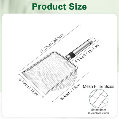 M METERXITY 1-Pack Gardening Soil Sifter, 5 mm Mesh Stainless Steel Sand Soil Compost Sieve with Stainless Steel Handle for Sand/Dirt/Rock Compost, Screen Potting Scoop [Silver Tone] - size: 5 mm