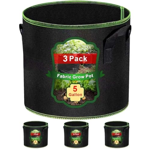 MEKOLIFE 3-Pack 5 Gallon Grow Bags, Nonwoven Planting Bags with Handles - size: 3Pack(5 Gallon)