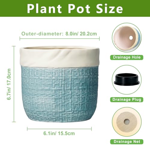 Ceramic Planter, 8 Inch Plant Pot, Round Flower Pots, Blue - color: Blue, size: 8 Inch