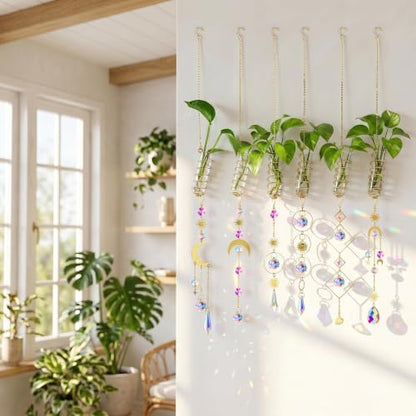 6pcs Plant Propagation Station Hanging Suncatcher with Chain Pendant