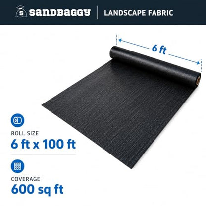 Sandbaggy 6 ft x 100 ft Landscape Fabric, 72 Inch Wide Heavy Duty Weed Barrier Fabric, Woven Polypropylene Ground Cover for Garden Beds, Rows, Pathways, Mulch and Gravel (1 Roll - 6 ft x 100 ft) - size: 1 Roll - 6 ft x 100 ft