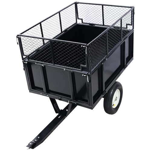 Heavy Duty 22 Cubic Feet Steel Dump Cart 750lbs Capacity Utility Trailer with Removable Sides & 2-Way Dump Universal Hitch for Tractor ATV Lawn Mower Garden & Yard Work