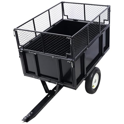Heavy Duty 22 Cubic Feet Steel Dump Cart 750lbs Capacity Utility Trailer with Removable Sides & 2-Way Dump Universal Hitch for Tractor ATV Lawn Mower Garden & Yard Work