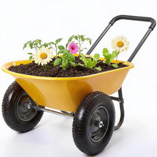 600Lb Wheelbarrow Dump Garden Cart with 2 14" All Terrain Wheels - style: Yellow- 2 Wheels
