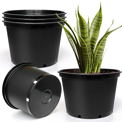 RooTrimmer 7 Gallon Plastic Nursery Pots, 15 Inch Large Plastic Pots for Plants, Round Plant Pots with Drainage Holes, Flower Pots for Outdoor Indoor Plants, Gardening Gifts for Women (5-Pack, Black) - size: 7Gallon-5P-Black