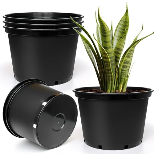 RooTrimmer 7 Gallon Plastic Nursery Pots, 15 Inch Large Plastic Pots for Plants, Round Plant Pots with Drainage Holes, Flower Pots for Outdoor Indoor Plants, Gardening Gifts for Women (5-Pack, Black) - size: 7Gallon-5P-Black