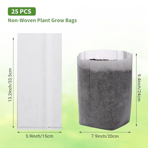 GREANER 12.6"x13.4" Seedling Bags, 25Pcs Nursery Growing Bags for Growing Vegetables, Fabric Pots for Seed Planting Succulents Vegetable Flower Potato Tomato - size: 12.6"x13.4"/25pcs