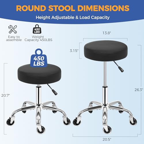 ANWBROAD Round Rolling Stool with Wheels Height Adjustment 360° Swivel