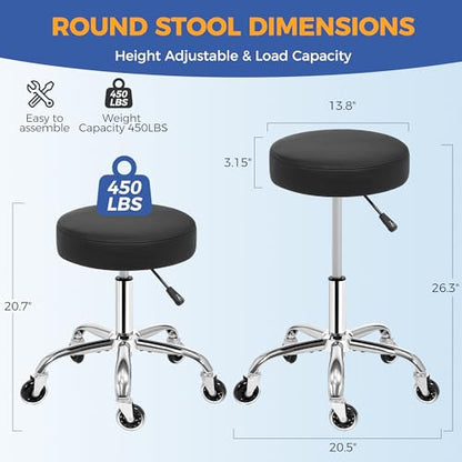 ANWBROAD Round Rolling Stool with Wheels Height Adjustment 360° Swivel