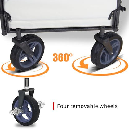 TMZ Foldable Wagon with Rain Cover & 2 Seats, Collapsible Folding Wagon with Adjustable Handle Bar, Multi Functional Cart with Canopy, Front Expandable Garden Cart (Transparent/Grey) - color: Transparent/Grey