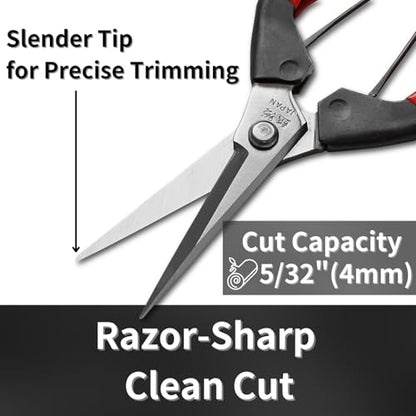Japanese Garden Shears 7.2" for Plants - Trimming Scissors Precision Pruning Shears with Pointed Tips - Sharp Japanese Stainless Steel Blade & Spring Loaded Handle - Made in Japan - style: Trimming