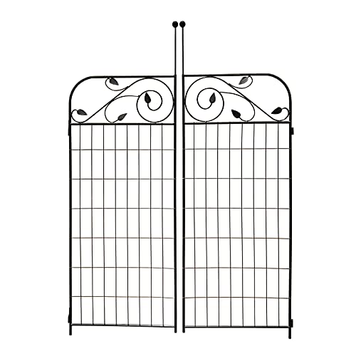 1 Pack 44 Inches x 36 Inches Black Coated Steel Decorative Garden Fence Gate with 8 Leaves, Heavy Duty Metal Wire Border Gate - style: 8 Leaves Gate