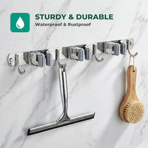 CUXIXA Mop and Broom Holder Wall Mount for Kitchen Garden Laundry Garage - color: Silver, size: 3 Racks with 4 Hooks