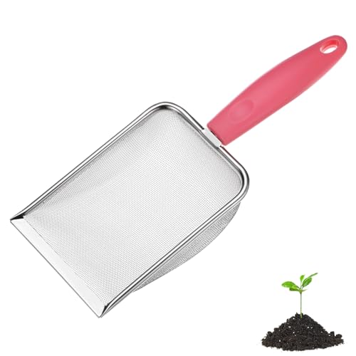 M METERXITY 1-Pack Gardening Soil Sifter, 1 mm Mesh Stainless Steel Portable Gardening Sifter with Plastic Handle for Sand/Dirt/Rock Compost [White, Pink] - color: White, Pink, size: 1x1mm