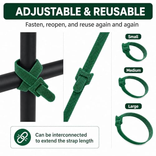 100PCS Garden Plant Ties with Hook & Loop - Reusable Adjustable Nylon Straps for Vines, Tomatoes, Stems, and Plant Support, Secure Non-Slip Fastening Clips - size: 100PCS