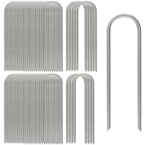 AAGUT U Shaped Garden Stakes 12 Inch, Galvanized Landscape Staples for Tube - size: 12" x 50 Pcs