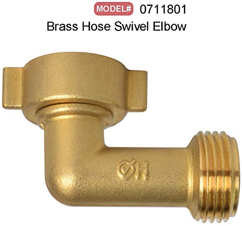 HYDRO MASTER 90 Degree Garden Hose Elbow, Lead-Free Solid Brass 3/4" FHT x 3/4" MHT Adapter, Prevents Hose Kinking and Strain, Heavy Duty Water Hose Connector for Garden, RV, Outdoor Faucet