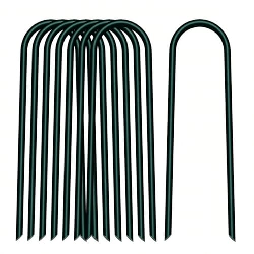 8 inch 20 Pack U Shape Green Garden Stakes,11 Gauge Garden Pins,U-Shaped Tent Stakes,Galvanized Landscape Staples for Yard Lawn,Tube, Landscape Fabrics,Irrigation Hose and Weed Barriers. - color: green, size: 8in