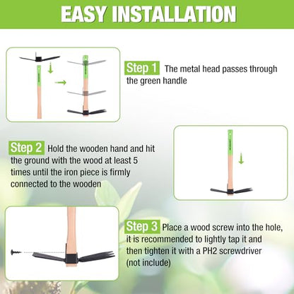 WORKPRO Hoe and Cultivator Garden Rake with 14" Wooden Handle
