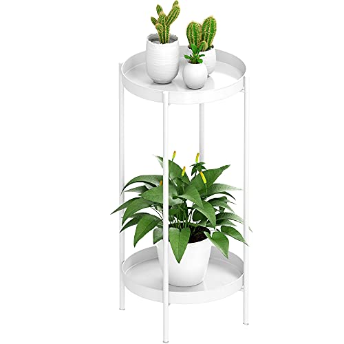 2 Tier Plant Stand Indoor Outdoor - 10.5in Width 24in Tall Flower Pot Rack - color: White