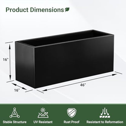 Metal Planter Box 46” x 16” x 16”, Tall Rectangle Planter Box - size: 46"L x 16"W x 16"H