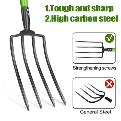 Pitch Fork,4-Tine,45-Inches Garden Fork with Steel D-Handle for Gardening