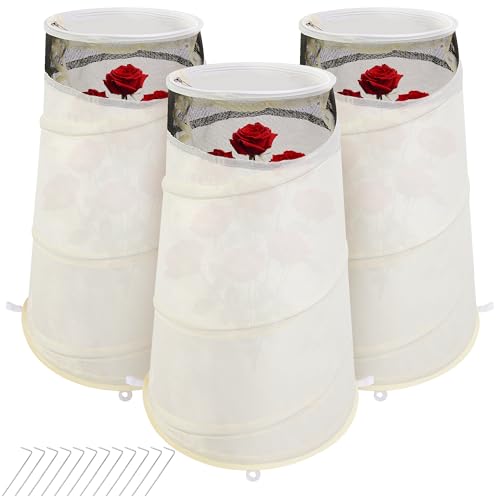 Purple Star 3 Pcs Pop Up Rose Cones for Winter Protection, 20" x 13" x 9" Winter Rose Collars Protective Cover, Freeze Protection Roses Bush Cover for Protecting Against Frost Wind and Animals Eating - color: White-3Pcs