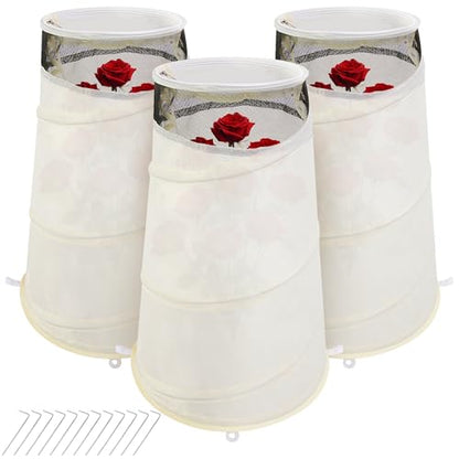 Purple Star 3 Pcs Pop Up Rose Cones for Winter Protection, 20" x 13" x 9" Winter Rose Collars Protective Cover, Freeze Protection Roses Bush Cover for Protecting Against Frost Wind and Animals Eating - color: White-3Pcs