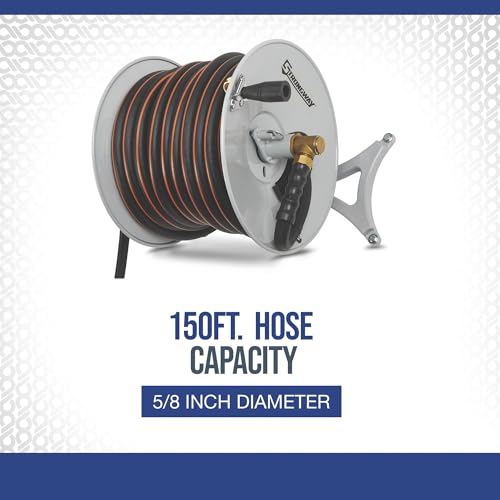 Strongway Wall-Mount Hose Reel, 5/8in. x 150ft. Hose, 150 PSI