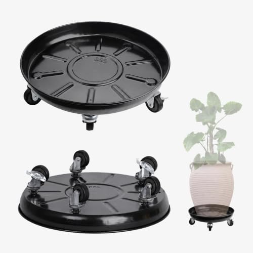 2 Pack Metal Plant Caddy With Wheels 16 Inch Black, Round Rolling Heavy Duty Plant Dolly, Heavy Plant Pot Mover Outdoors or Indoors, The Metal Wheel Can Rotate 360 Degrees or Lockable. - size: 16