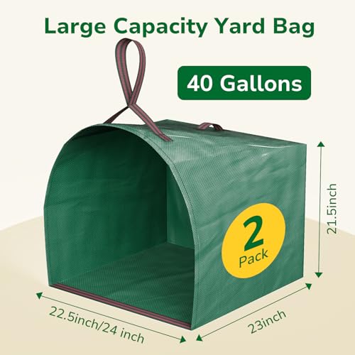 GreatBuddy Lawn Bag, 40 Gallon Yard Waste Bags, Heavy Duty PP Garden Leaf Bags for Leaves, Grass and Debris, Reusable & Foldable Leaf Collector with Handles, Wide Opening and Self-stand Design, 2 Pack - size: 40gal-2 packs, style: Dust-Pan