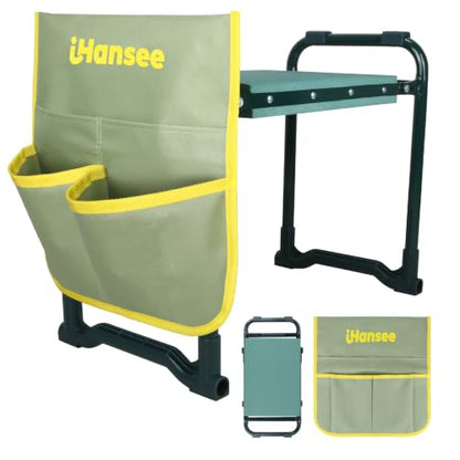 Garden Kneeler and Seat, Foldable Kneeling Bench with Tool Pouch - color: Green-model a