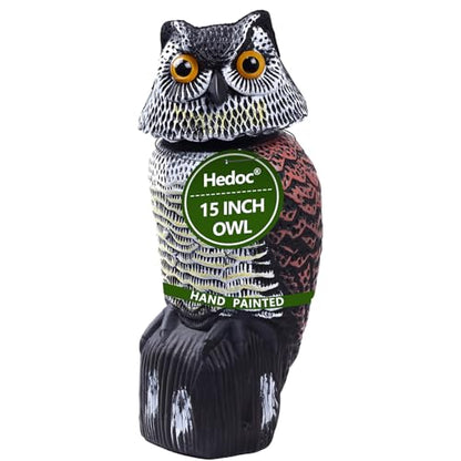 Hedoc Fake Owl Decoys to Scare Birds Away, Rotating Head Sculptures, Nature Enemy Scarecrow Plastic Statues, Pest Repellent, Bird Control and Pigeon Deterrent Outdoor Yard, Garden Protectors