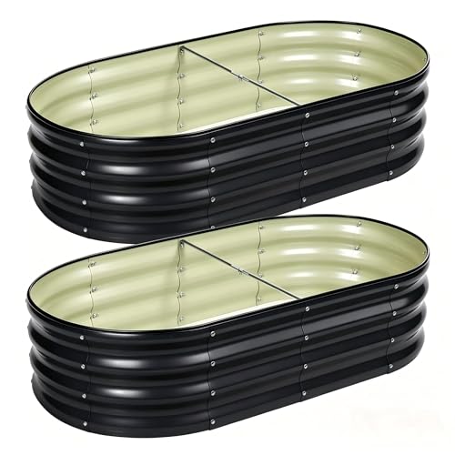 2 PCS Galvanized Raised Garden Bed 4x2x1 Ft, Oval Metal Outdoor Planter Box Kit with Safety Rubber Edge, Easy Assemble Bottomless Large Planting Container for Vegetable, Flower, Fruit, Grey - color: 3-grey(2pcs), size: 4X2X1FT