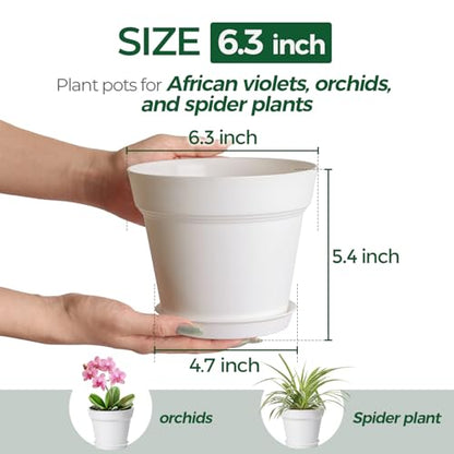 T4U Plant Pots Indoor 6 Inch 8 Pack, Plastic Flower Pots with Saucer White - color: White, size: 6 inch