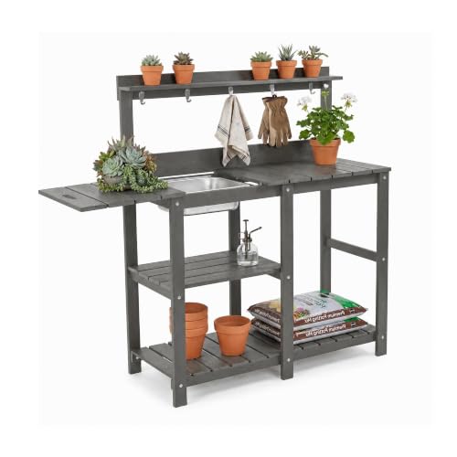 Aptliton Weather-Resistant Outdoor Potting Bench Table - color: Night Frost Gray