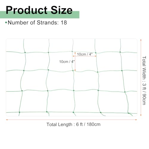 HARFINGTON Trellis Netting for Climbing Plants 3x6ft 18 Strands - color: Green, size: 3ft x 6ft, 18 Strands