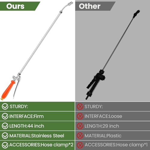 29"-44" All Metal Replacement Sprayer Wand, Suitable for 1/2" Hose Quick Connector, 1/4" & 3/8" & 1/2" Brass Barb Spray Wand, Built-in Shut Valve Stainless Steel Spray Wand - color: 44" Sprayer Wand