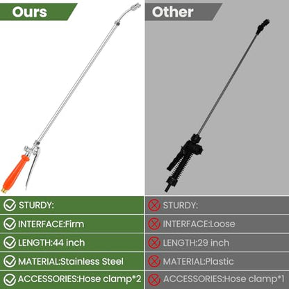 29"-44" All Metal Replacement Sprayer Wand, Suitable for 1/2" Hose Quick Connector, 1/4" & 3/8" & 1/2" Brass Barb Spray Wand, Built-in Shut Valve Stainless Steel Spray Wand - color: 44" Sprayer Wand