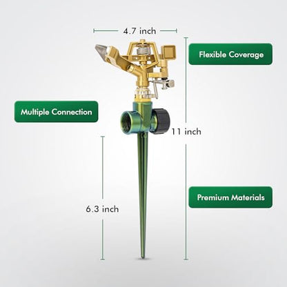 RESTMO 2 Pack All-Metal Impact Sprinkler Head on Sturdy Spike Base - color: Green