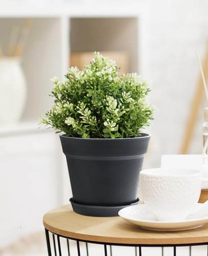 homenote 7.5 Inch Plastic Flower Pots with Drainage Holes and Trays (8 Pcs) - color: Black-8 Pcs, size: 7.5 Inch