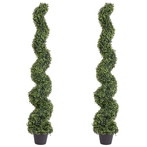 THE BLOOM TIMES 5ft Tall Spiral Topiary Trees Artificial Outdoor Set of 2 - color: Boxwood Light Green, size: 5ft