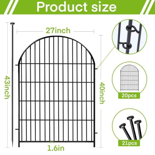 ADAVIN 20 Panels Garden Fence with Gate, 40in Fencing for Yard, 43.7Ft - color: Black, size: 40in(H)x27in(L) 19 Panels + 1 Gate