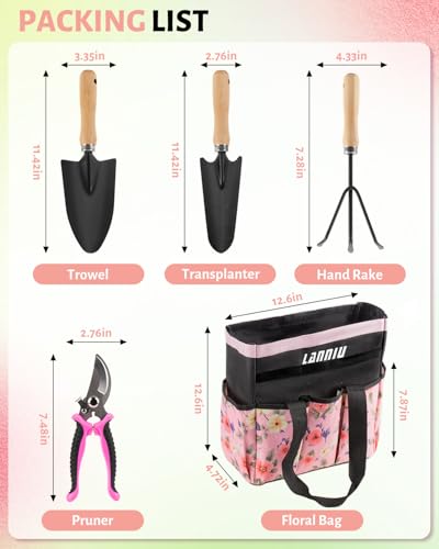 5 Piece Pink Gardening Tool Set for Women - style: 5-Piece Pink With Bag